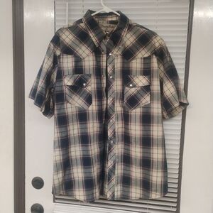 Wrangler Wrancher Pearl Snap Shirt Men's X-Large Light Blue Plaid Cowboy Western